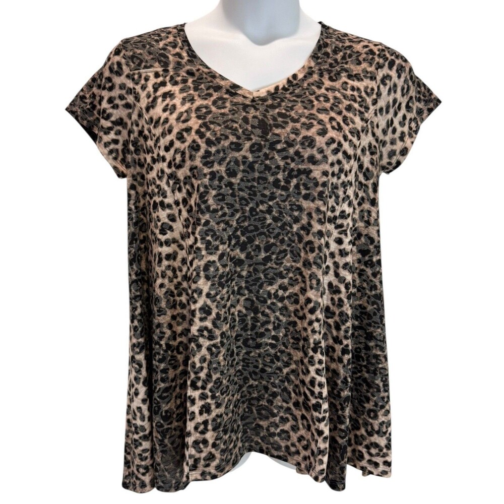 Chico’s Women’s Size 1 (US M/8) Leopard Print Flowy Tunic Top V-Neck NWOT